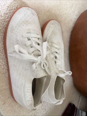 White Knit Lace-Up Sneakers with Gum Sole